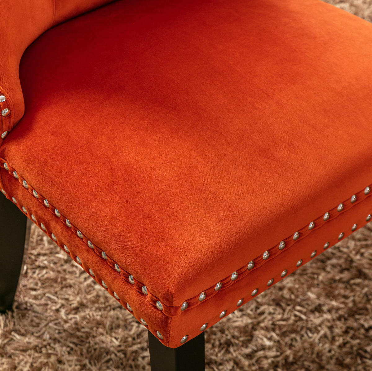 STUHL mit hoher Rückenlehne Samt Orange 2er-Set - Orange, Holz (50/95/65cm) - Meubliv