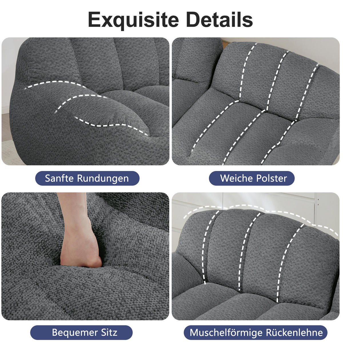 ECKSOFA 366/165/79 grau aus granuliertem Fleece mit Ottoman und tiefer Sitzfläche - Grau, Textil (165/366cm) - OKWISH