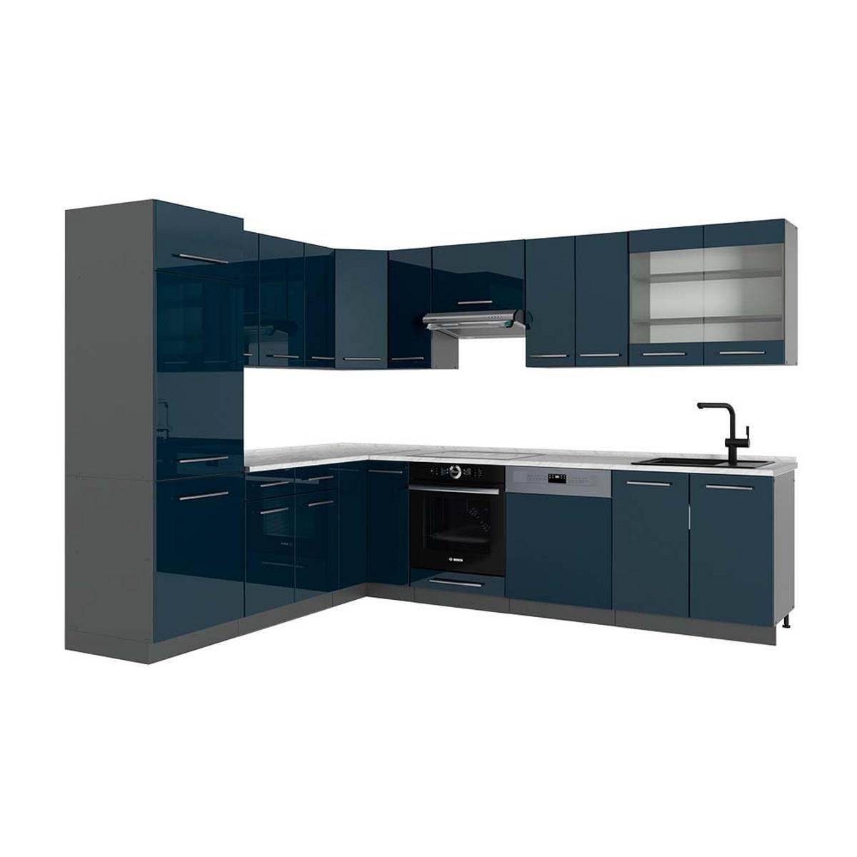 ECKKÜCHE Fame-Line Dunkelblau Hochglanz/Anthrazit 227 x 287 cm AP Marmor - Anthrazit/Dunkelblau, Holzwerkstoff (287/81.6/60cm) - Vicco