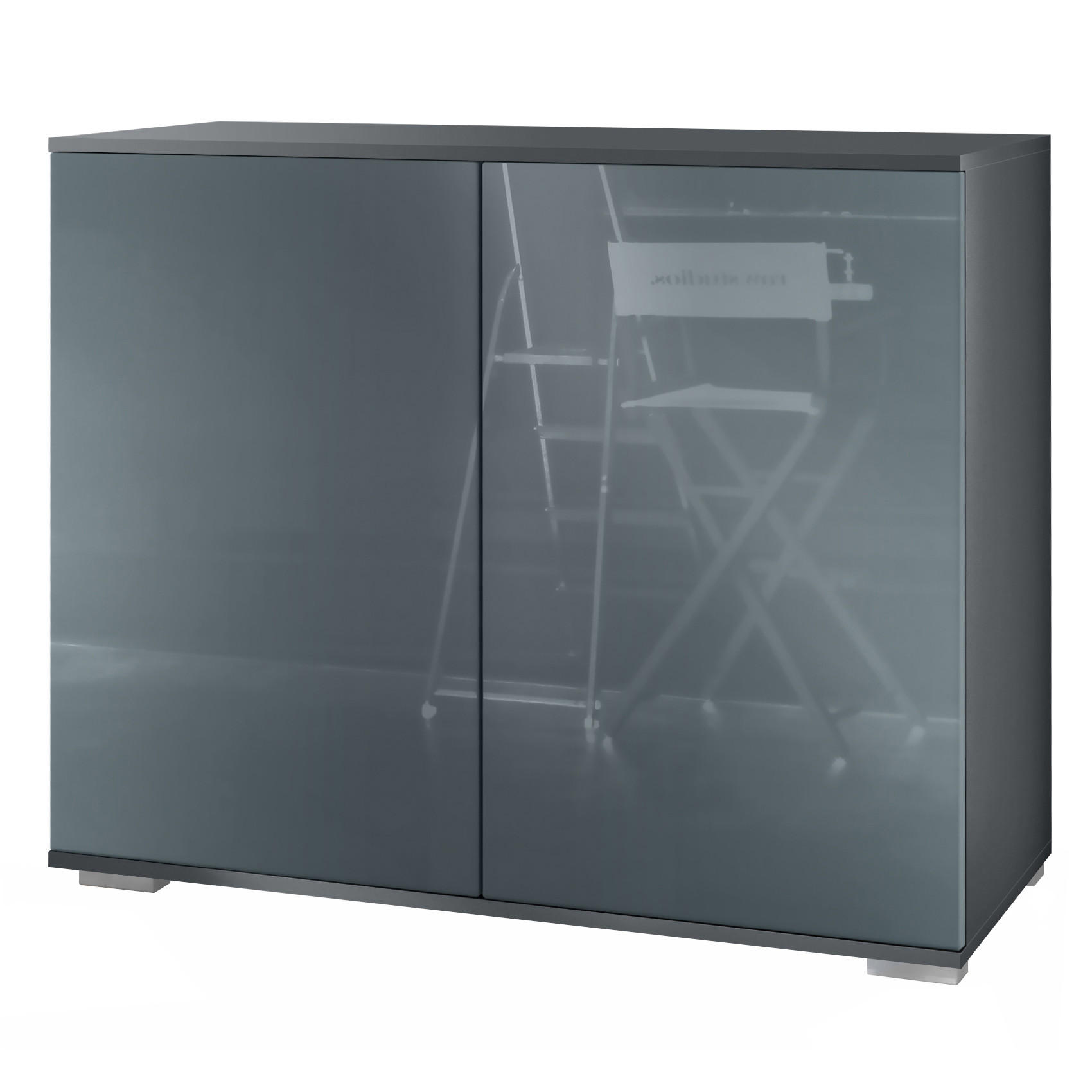 KOMMODE Skadu Grau Hochglanz - Grau, Holzwerkstoff (92.5/75.5/35cm) - Vladon