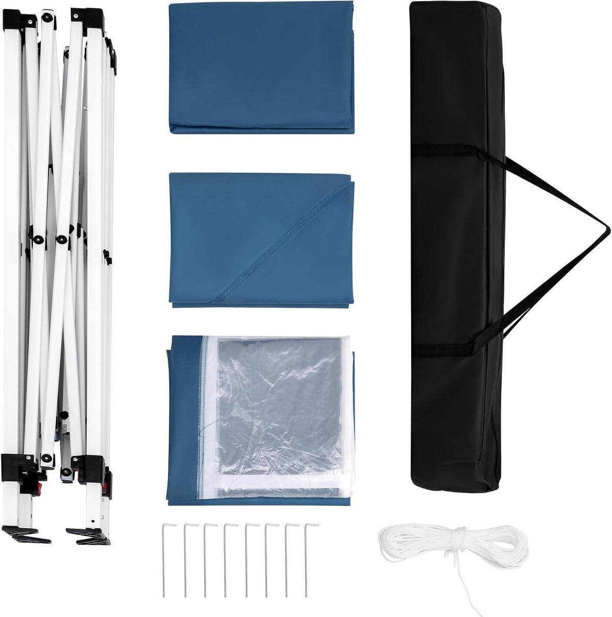 PAVILLON 2x2m mit 4 Seitenwänden UPF 50+ UV Schutz Blau - Blau, Kunststoff/Metall (200/240/200cm) - Woltu