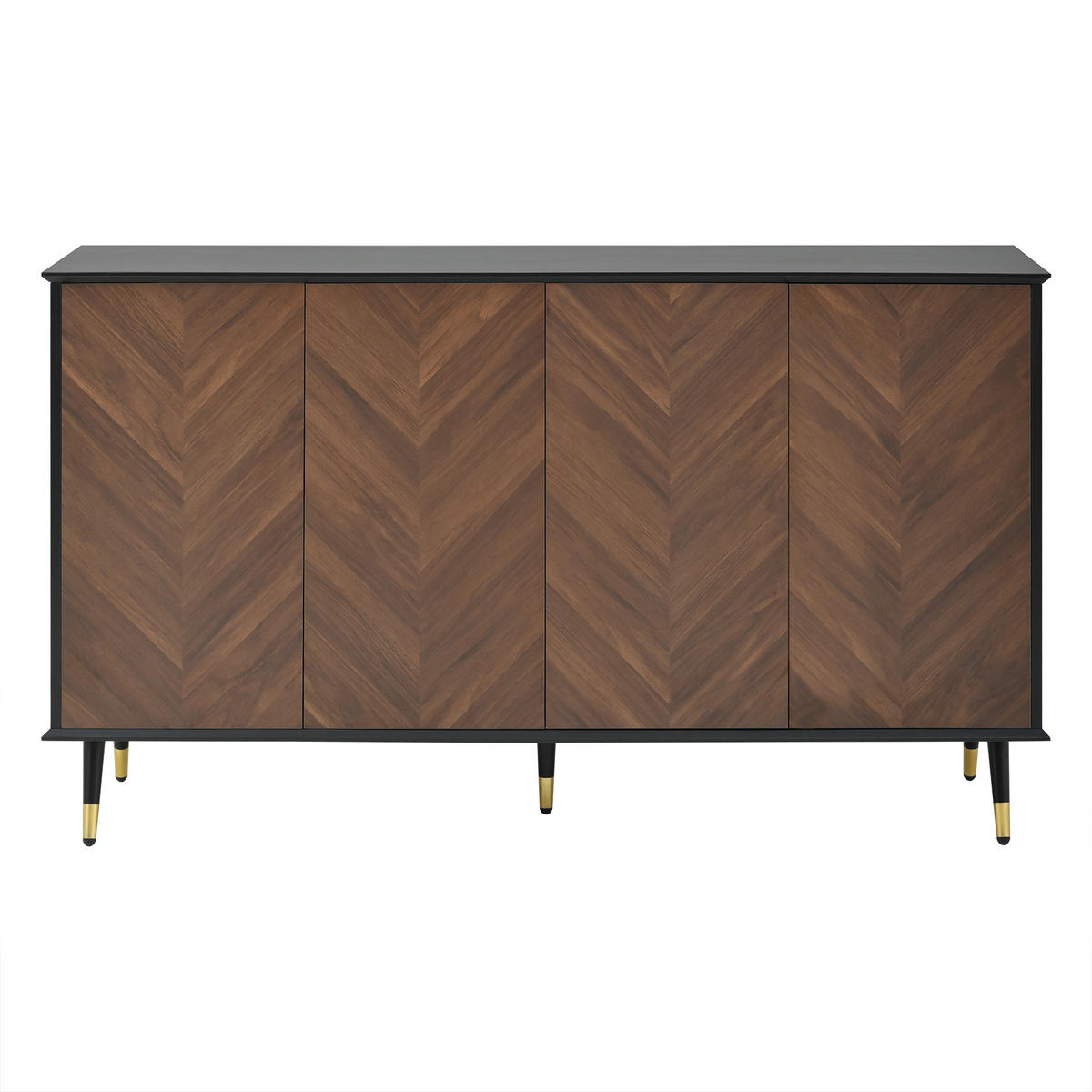 SIDEBOARD mit 3 Türen Walnussoptik und Goldene Akzente - Walnussfarben, Holzwerkstoff/Metall (140/80/40cm) - Urban Meuble