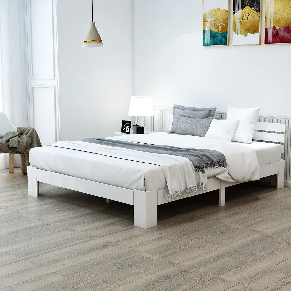 BETT 140/200 cm aus Massivholz mit Lattenrost, weiß - Weiß, Holz (140/200cm) - Redom
