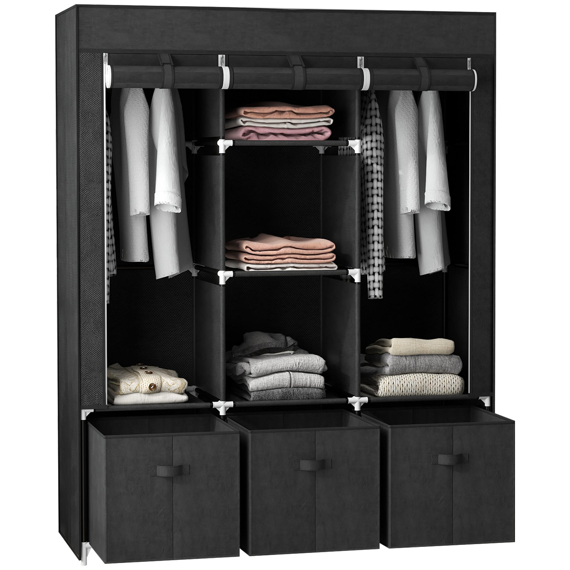 STOFFSCHRANK, Kleiderschrank, Schwarz - Schwarz, Metall (43/162.5/125cm) - HOMCOM