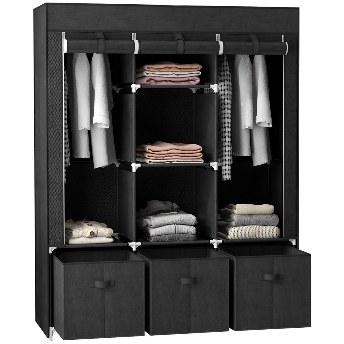 STOFFSCHRANK, Kleiderschrank, Schwarz - Schwarz, Metall (43/162.5/125cm) - HOMCOM