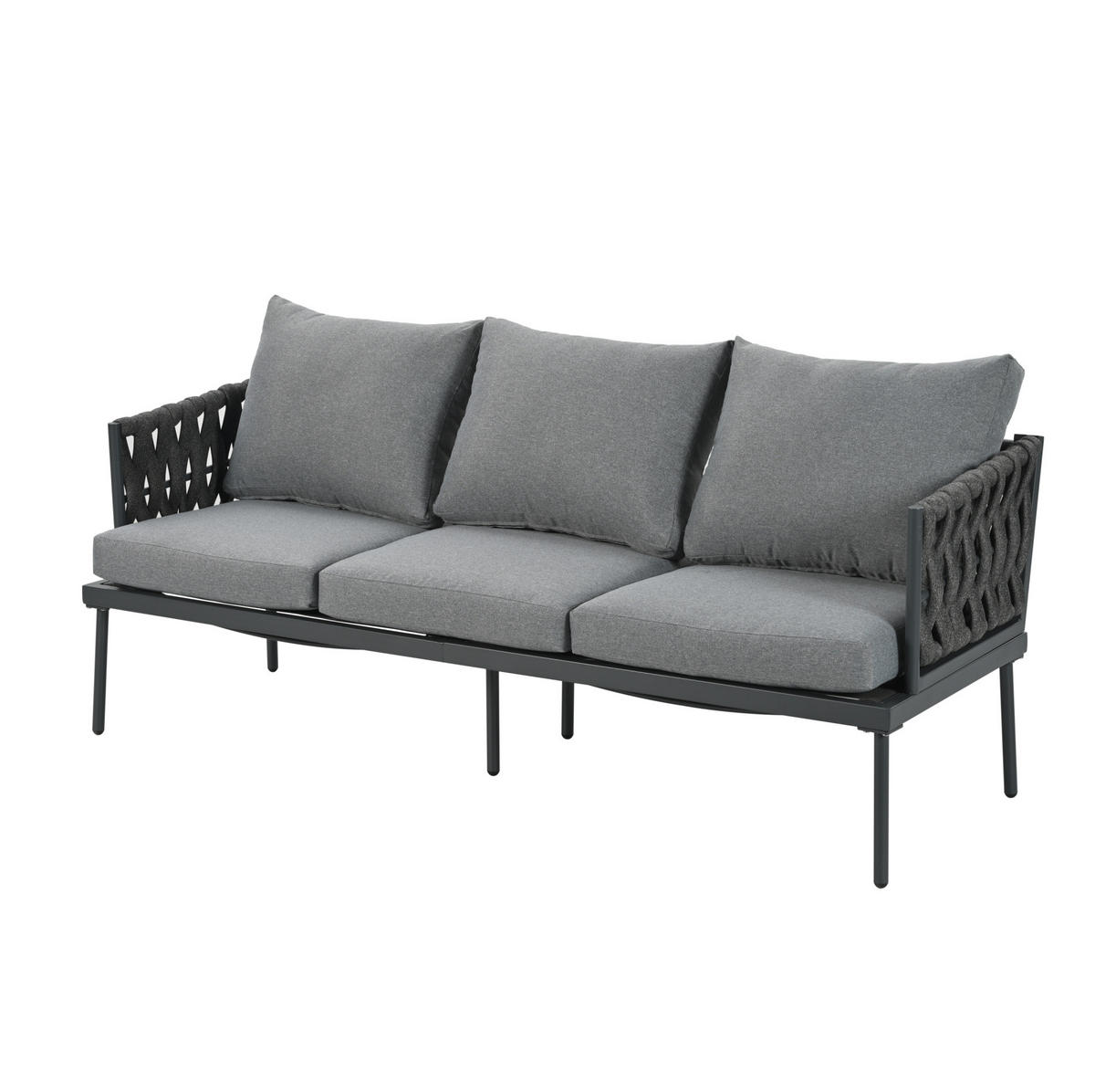 LOUNGE-SET 180/68/66 cm grau aus Polyester mit Glas-Couchtisch und Seilarmlehnen - Grau, Textil - OKWISH