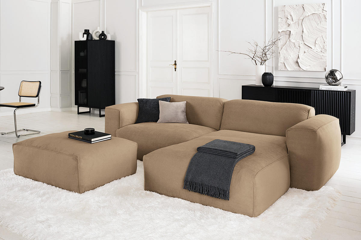 1,5-SITZER ECKSOFA mit Longchair - Taupe/Schwarz, Kunststoff/Textil (260/173cm) - home24