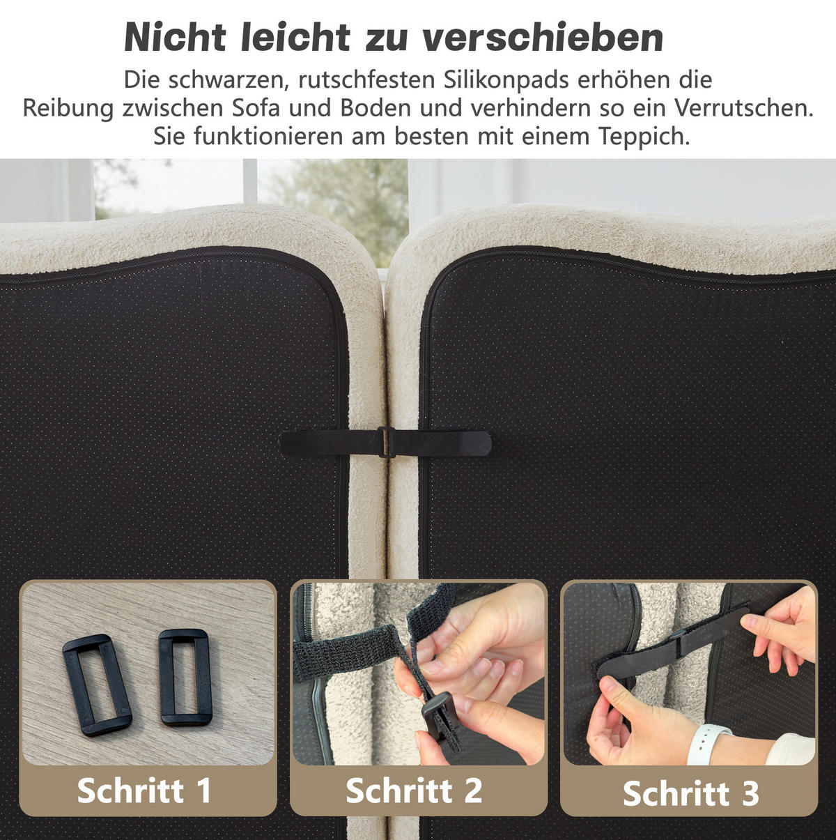 SOFA 384/98/70 cm in Beige aus Samt mit Wellenform - Beige, Textil (98/70/384cm) - Flora Grace