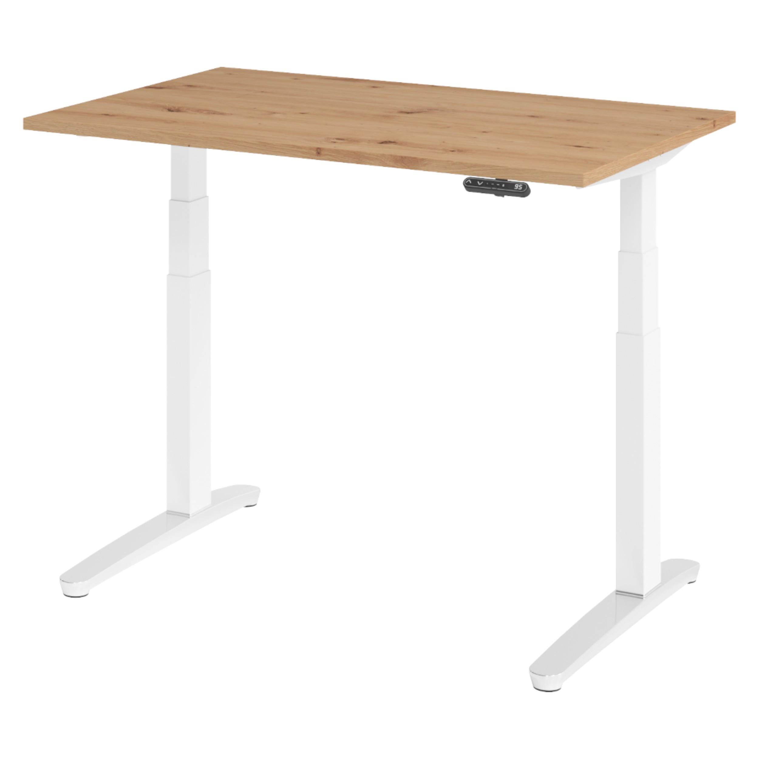 bümö Schreibtisch Wildeiche, Weiß, Silber 120x74x80 cm