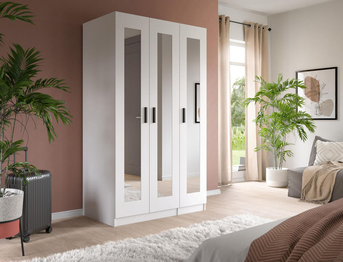 KLEIDERSCHRANK 3-türig VISBY (B/H/T: ca. 120/195/56 cm) in weiß/weiß - Weiß, Holzwerkstoff (120/195/56cm)