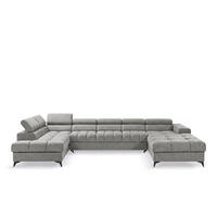 ECKSOFA PUDDING MAXI U Links mit Schlaffunktion 125x330 Velours Grau - Schwarz/Grau, Holz/Textil (203/421cm) - Muffo