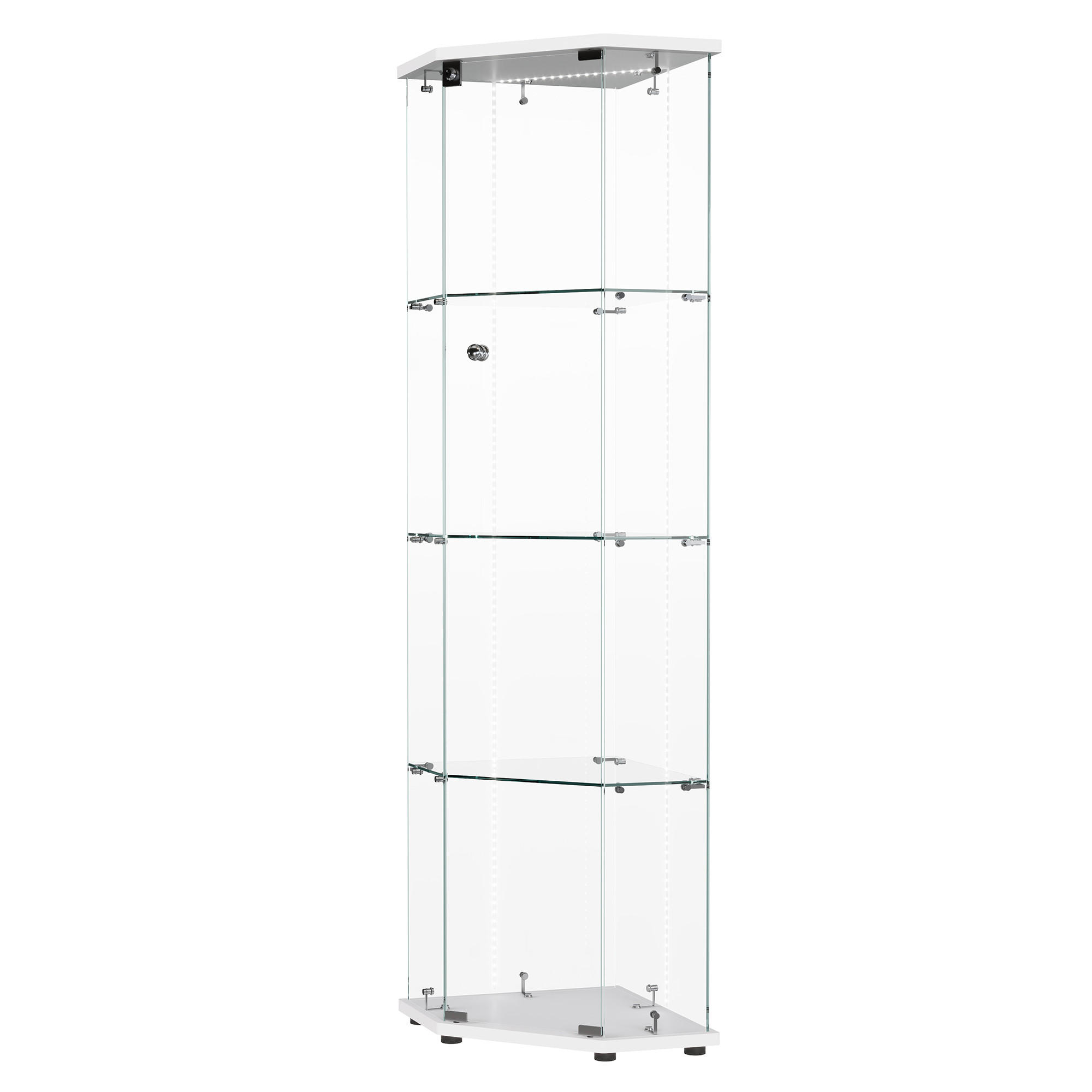 GLASVITRINE Weiße 5-Eck Vitrine mit 4 Ebenen, LED-Leisten & Schloss - Weiß, Glas (42.5/162/60cm) - CASIVA