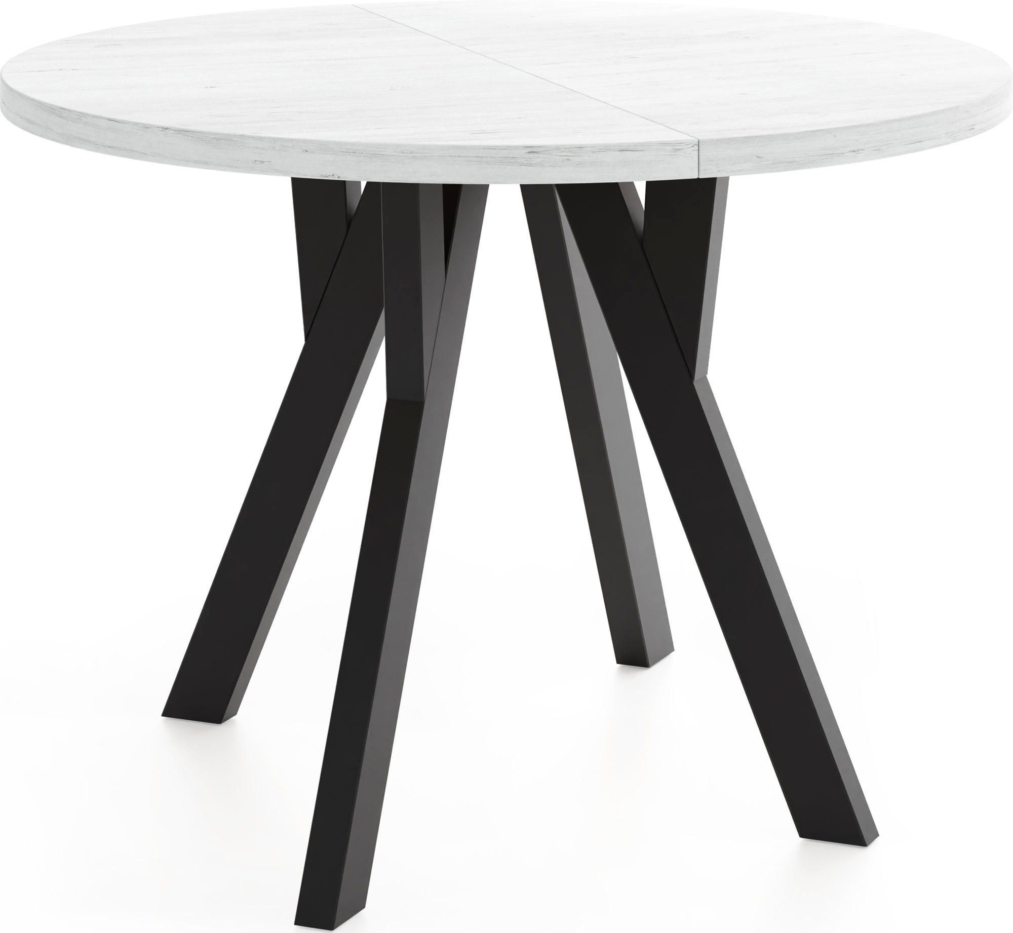 ESSTISCH Avero Black runder ausziehbarer, Kiefer weiß 80-160/80/77 cm - Schwarz/Weiß, Holz/Holzwerkstoff (80/80/77cm) - WFL GROUP