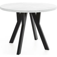 ESSTISCH Avero Black runder ausziehbarer, Kiefer weiß 80-160/80/77 cm - Schwarz/Weiß, Holz/Holzwerkstoff (80/80/77cm) - WFL GROUP