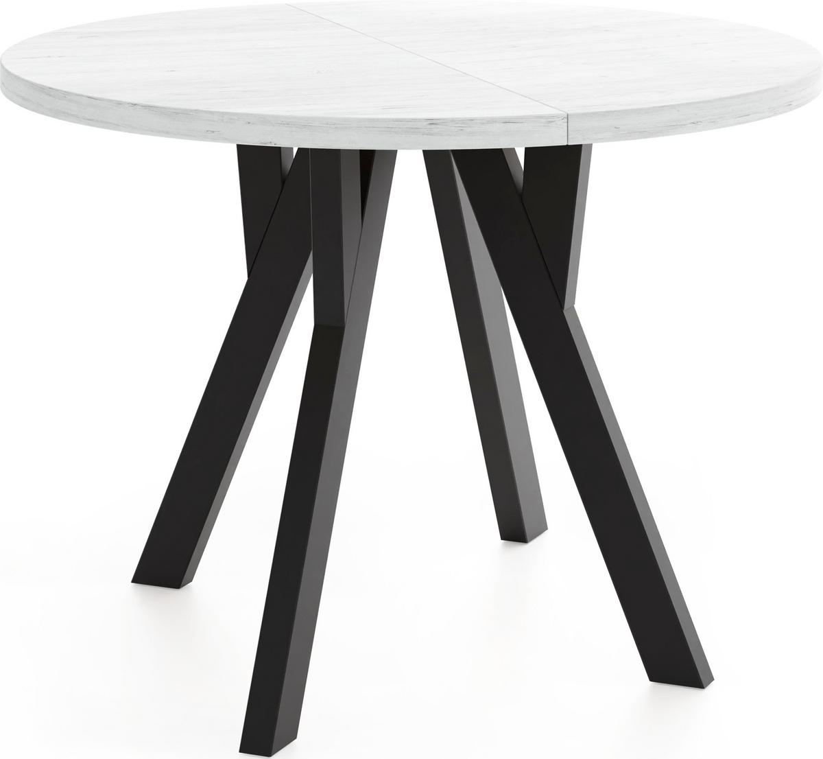 ESSTISCH Avero Black runder ausziehbarer, Kiefer weiß 80-160/80/77 cm - Schwarz/Weiß, Holz/Holzwerkstoff (80/80/77cm) - WFL GROUP