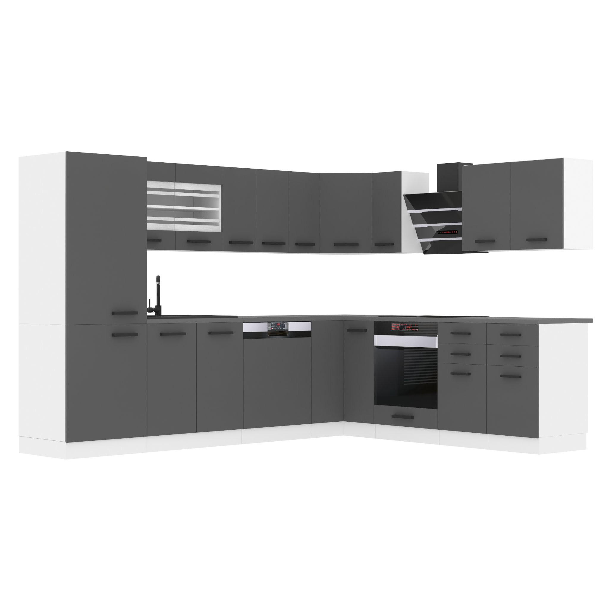 KÜCHE L-Form Julie, mit Arbeitsplatten, Silber matt - Dunkelgrau, Holz (460/204/60cm) - B BELINI GROUP