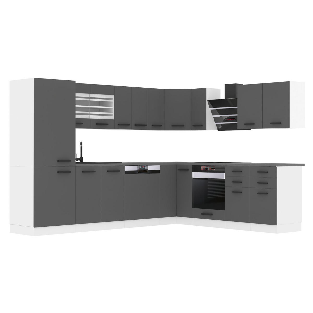 KÜCHE L-Form Julie, mit Arbeitsplatten, Silber matt - Dunkelgrau, Holz (460/204/60cm) - B BELINI GROUP