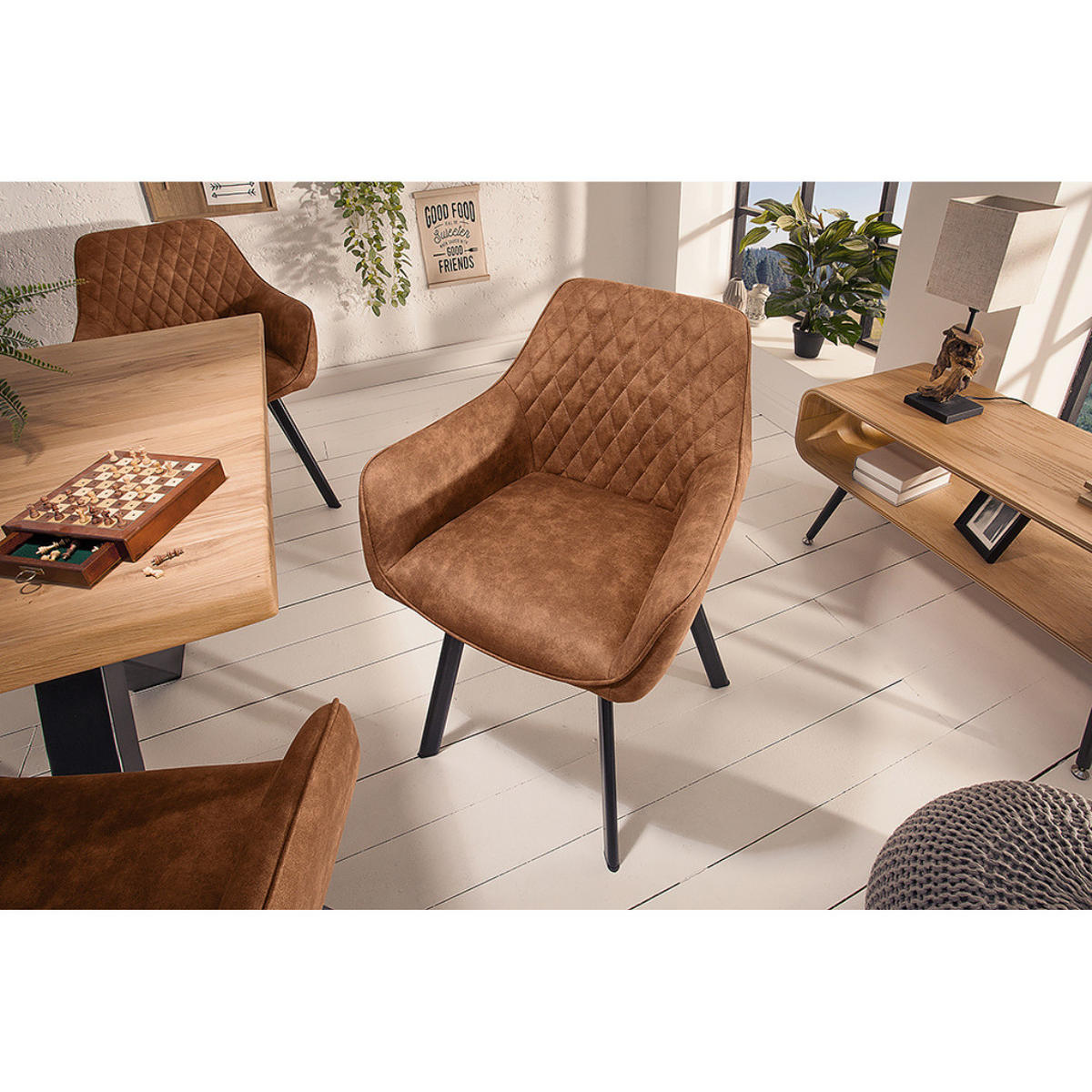 STUHL PALERMO Microfaser Hellbraun - Hellbraun/Schwarz, Textil/Metall (57/84/46cm) - riess-ambiente