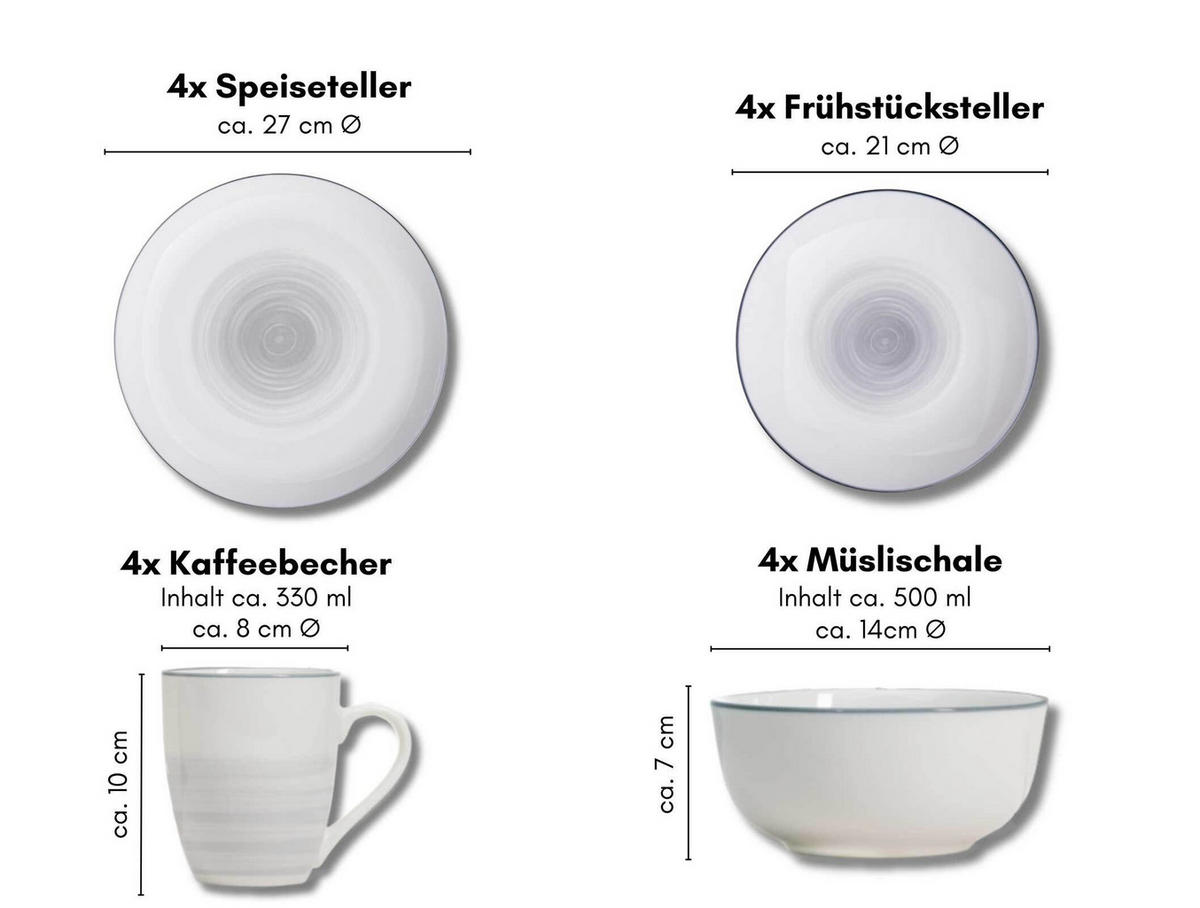 KOMBI SET Luna Grau 16-tlg. - Grau, Keramik (2/2/2cm) - Ritzenhoff Breker
