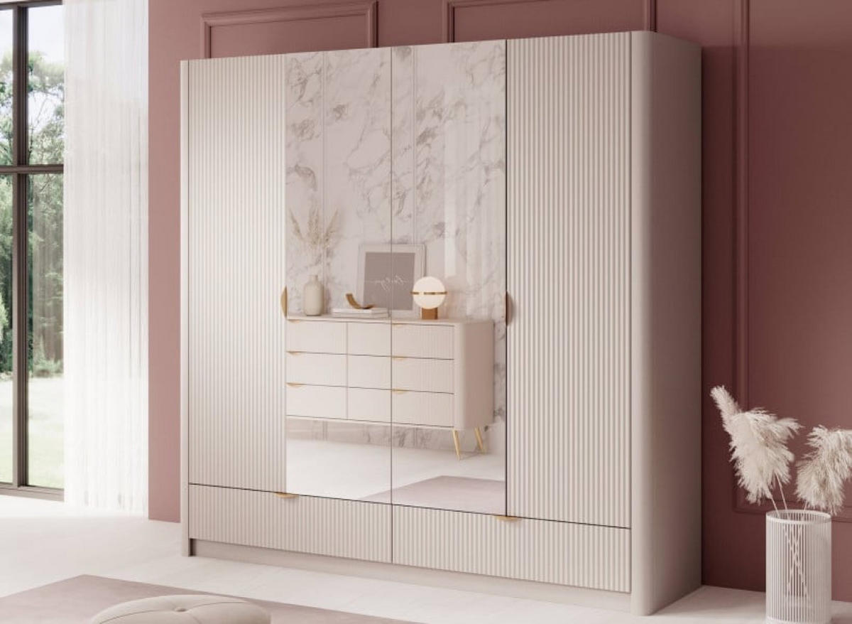 SCHRANK Beige Lena Mit Spiegel - Beige, Holzwerkstoff (213/208/54cm) - Sepro Meble