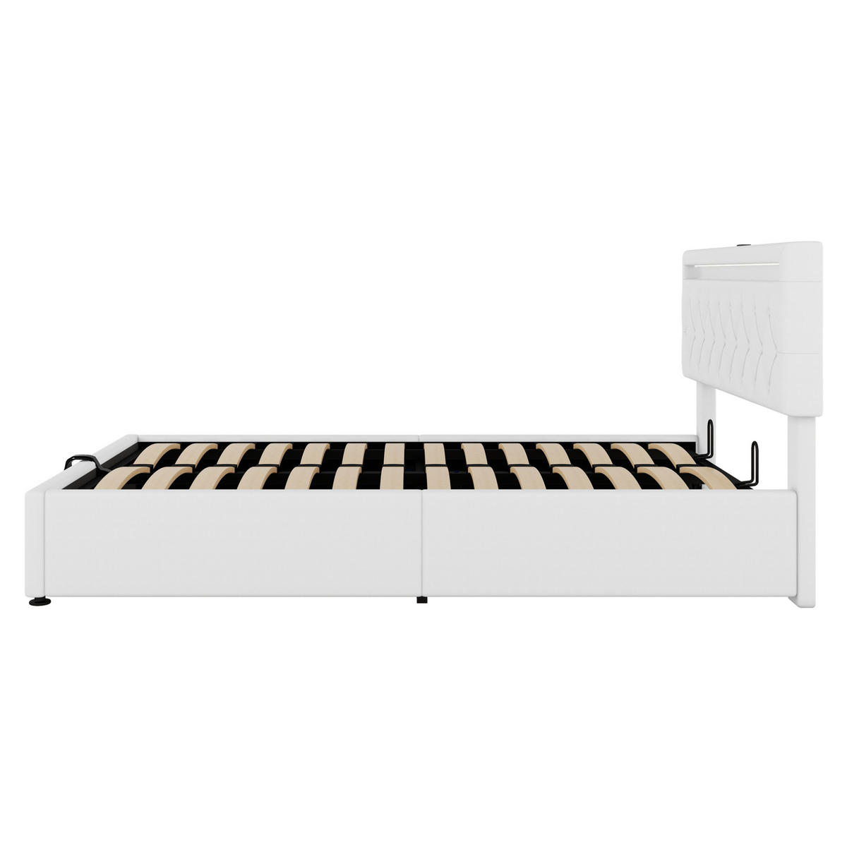 POLSTERBETT aus Leinen 140x200 cm in Weiß mit LED, USB-C & Bettkasten - Weiß, Textil (140/200cm) - Modfu