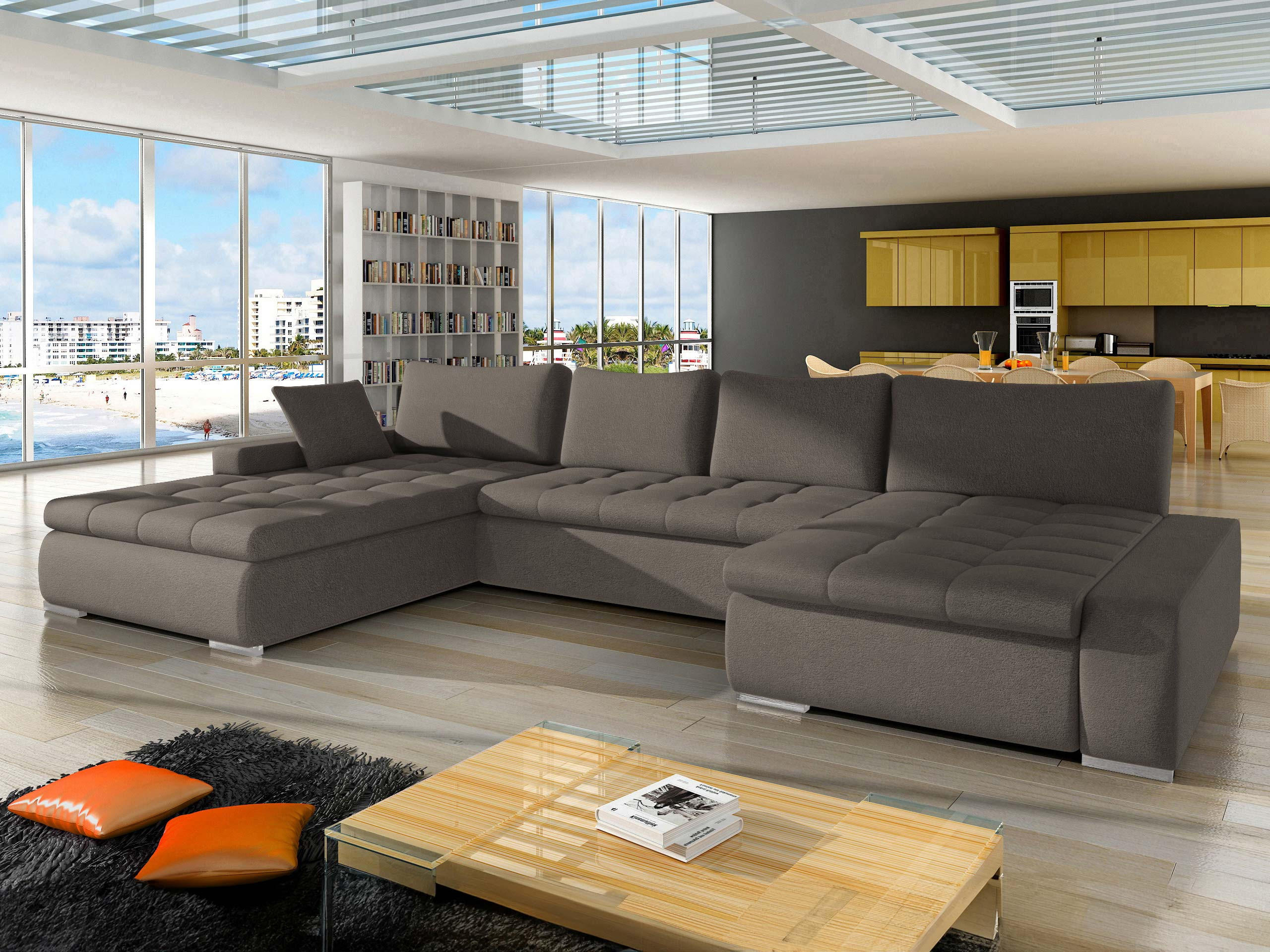 WOHNLANDSCHAFT Caro - Silberfarben/Braun, Holz/Textil (394/80/213cm) - MIRJAN24