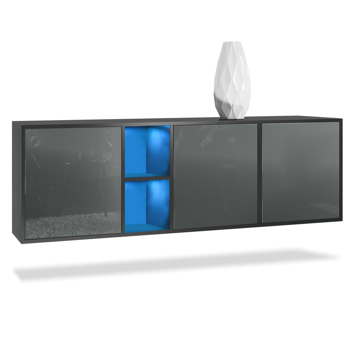 SIDEBOARD Cuba Türen in Grau Hochglanz - Grau, Holzwerkstoff (182/53/35cm) - Vladon