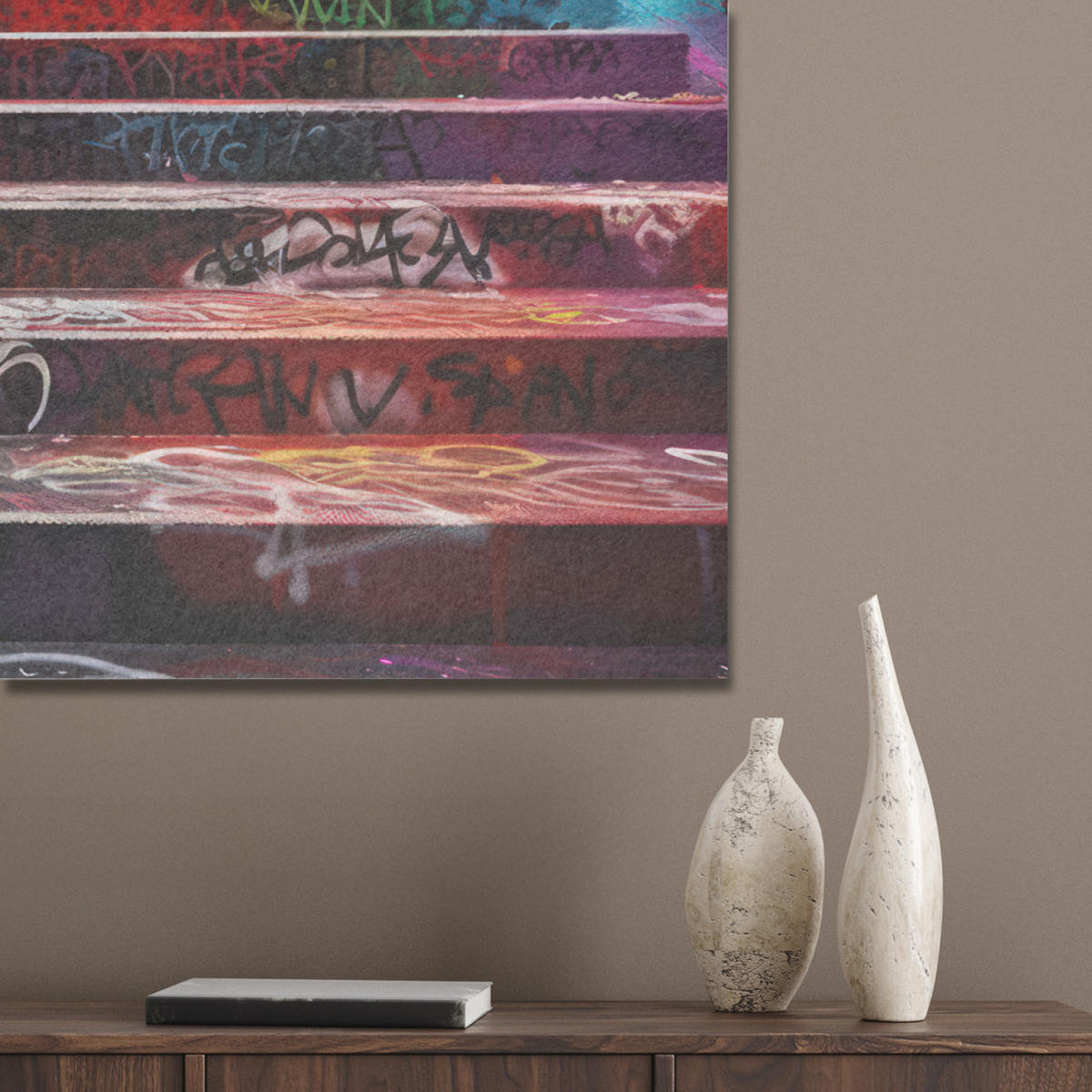 AKUSTIKPANEEL Treppe - Graffiti - Farben - Kunst 90x90 cm - Multicolor, Textil (90/0.9/90cm) - MuchoWow