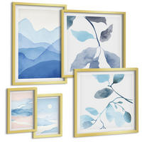 BILDER SET 5er Set - 50x50 cm & 20x30 cm & 40x60 cm Goldrahmen - Berglandschaften, Aquarellpflanzen - Goldfarben, Kunststoff (40/60cm) - TULUP