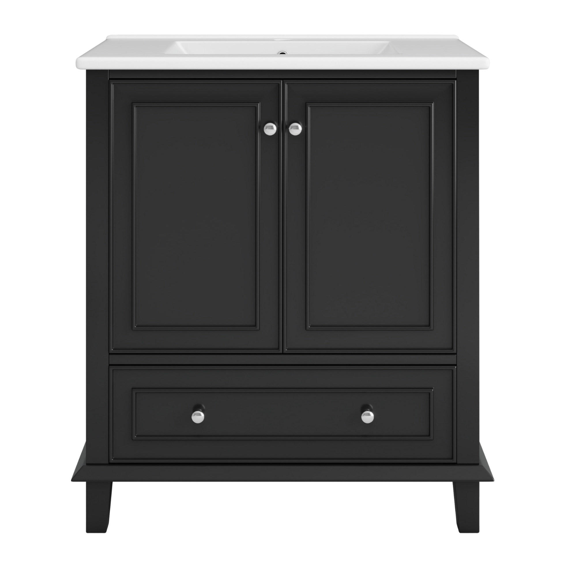 WASCHTISCHKOMBI 73/45/87 cm Schwarz aus MDF und Keramik mit Stauraum - Schwarz, Holzwerkstoff (73/87/45cm) - OKMYHOME