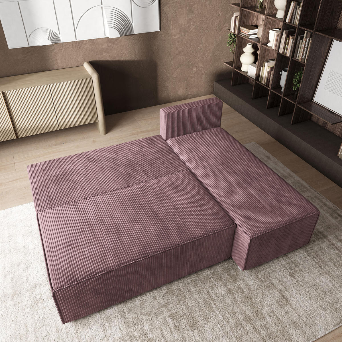 ROHOVÁ SEDAČKA BRISO fialová - šedá/fialová, dřevo/textil (200/140cm) - MASSENO