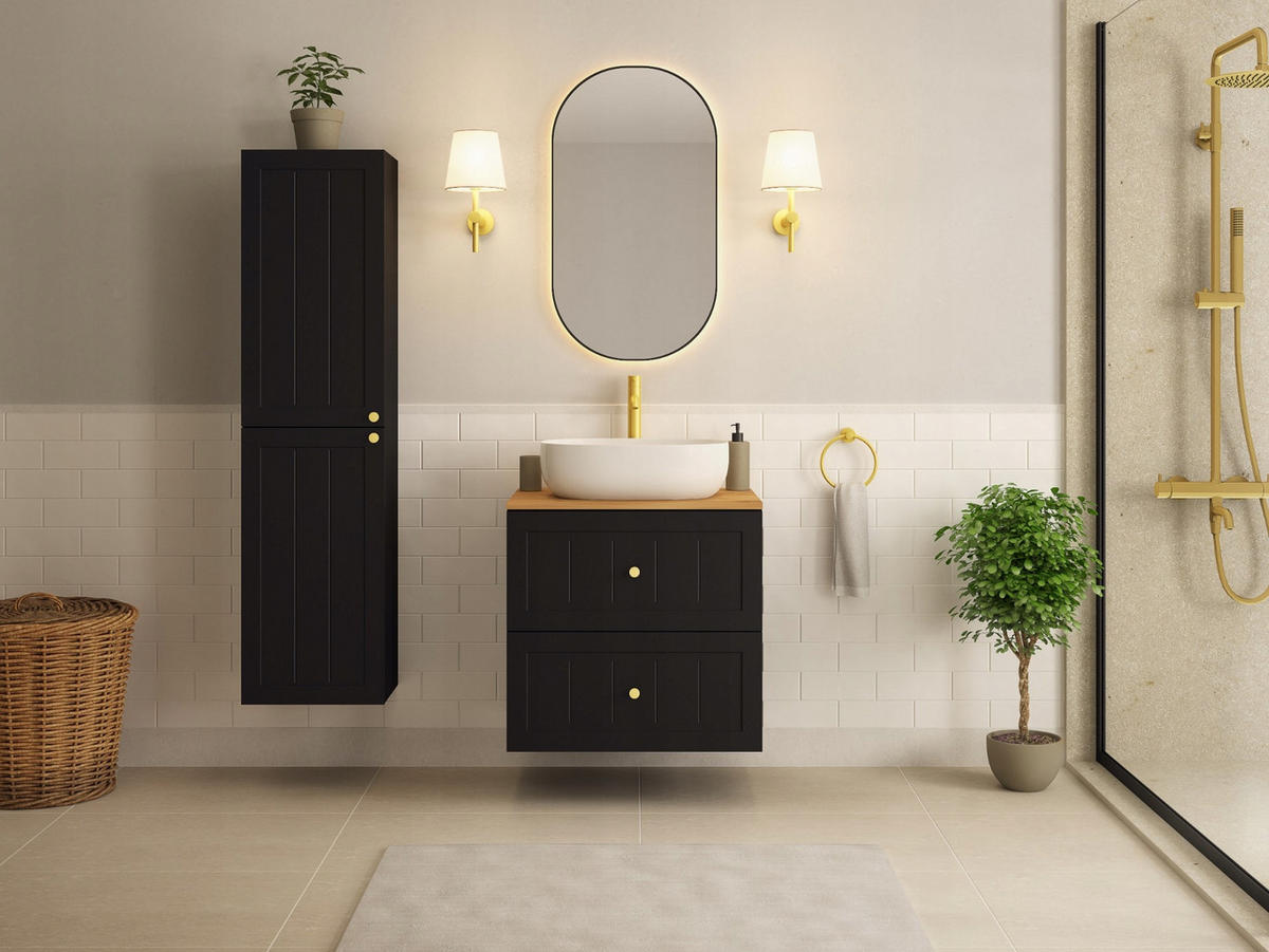 WASCHBECKUNTERSCHRANK GUSTO 120 cm mit Arbeitsplatte Farbe: Mattweiß Matt schwarz - Schwarz/Weiß, Holzwerkstoff (120/58/46cm) - Rodan