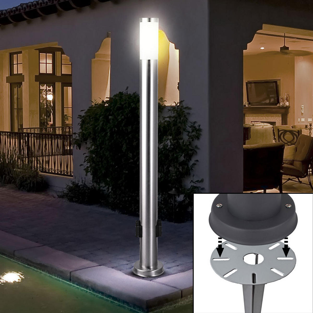 LED WEGELEUCHTE Edelstahl Silber - Silberfarben, Metall (7.6/7.6/110cm) - Globo Lighting