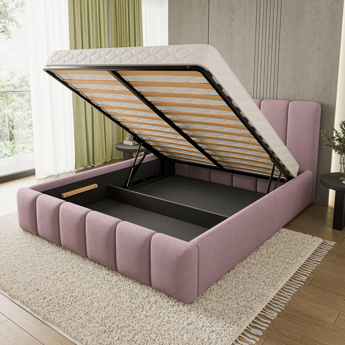 POLSTERBETT ATTORA SR 180x200 cm mit Bettkästen - Rosa - Rosa, Holz (180/200cm) - MASSENO