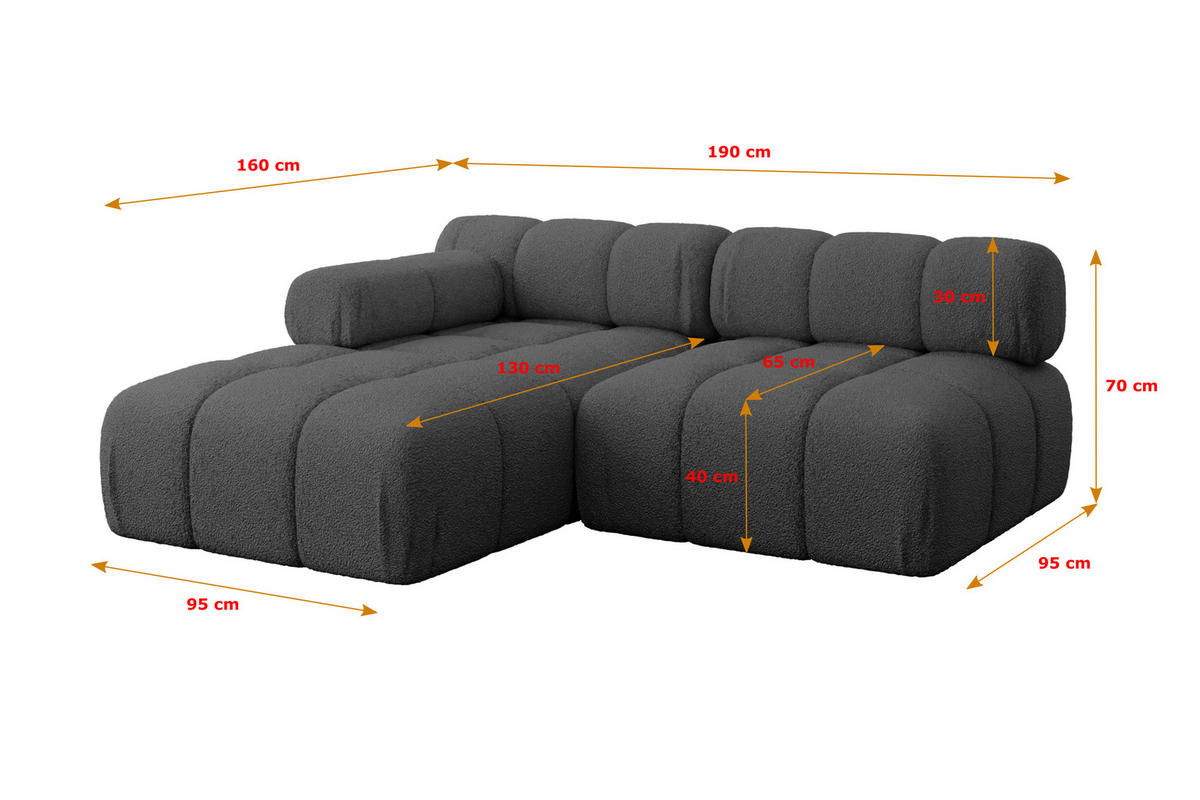 ECKSOFA modulares Sofa Razon-L1 - 190x160x70 cm Grau Bouclé - Grau, Holzwerkstoff/Textil (190/160cm) - ALTDECOR