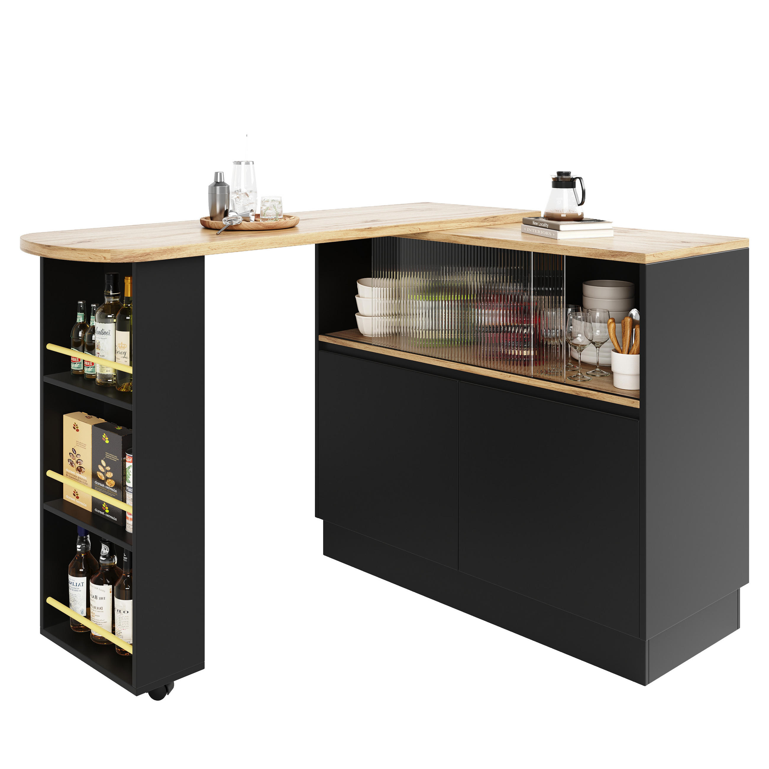 STEHTISCH mit Stauraum und Schiebetüren – Multifunktionaler Bartisch 120 cm - Schwarz, Holzwerkstoff/Metall (90/100/45cm) - Urban Meuble