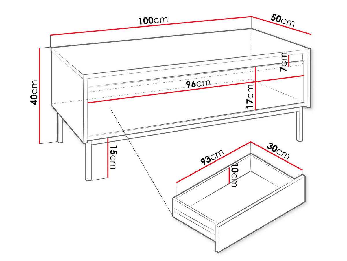 COUCHTISCH Ozmi 1SZ - Schwarz/Weiß, Holzwerkstoff/Metall (50/100/40cm) - MIRJAN24