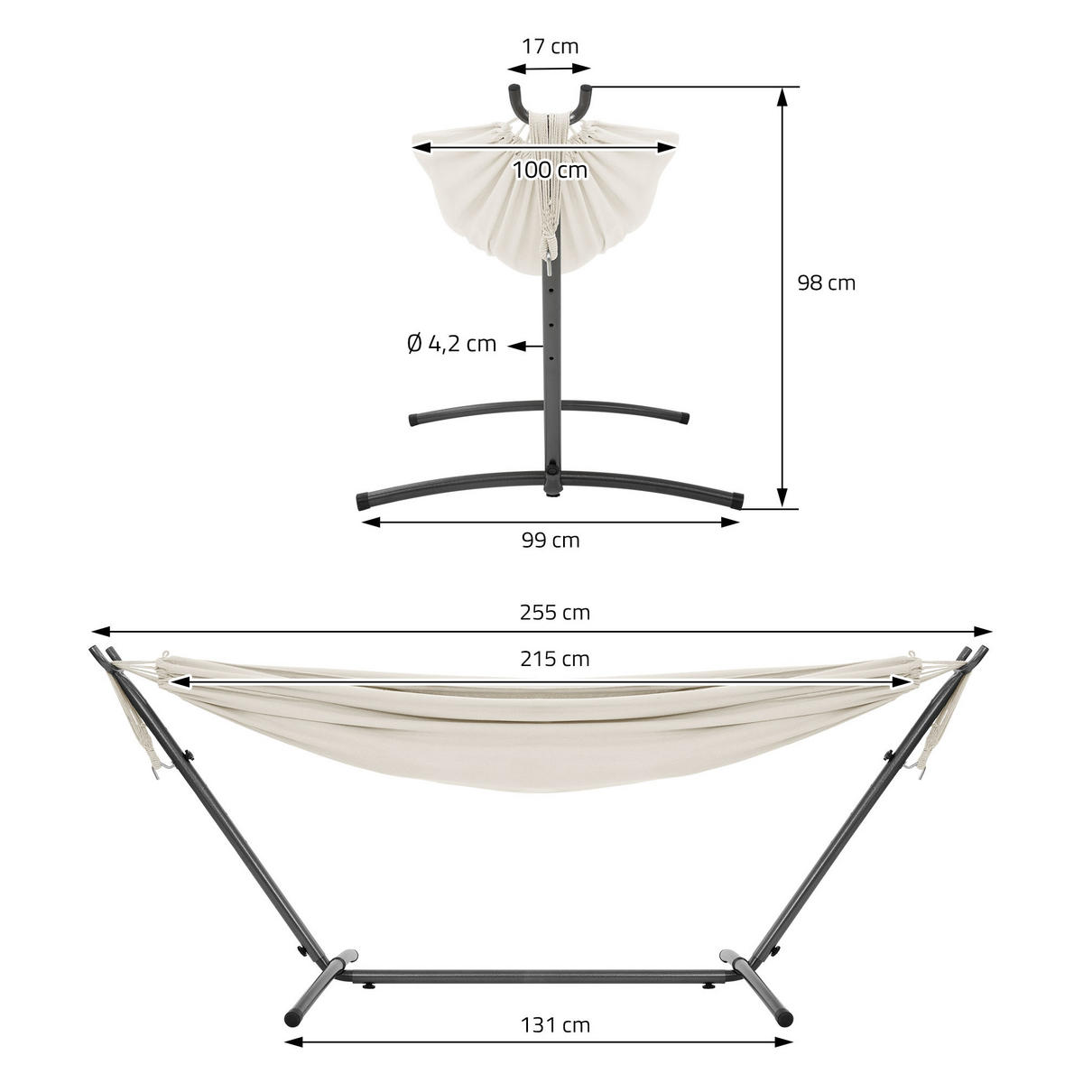 HÄNGEMATTE beige - Beige, Metall (99/98/255cm) - ML-DESIGN