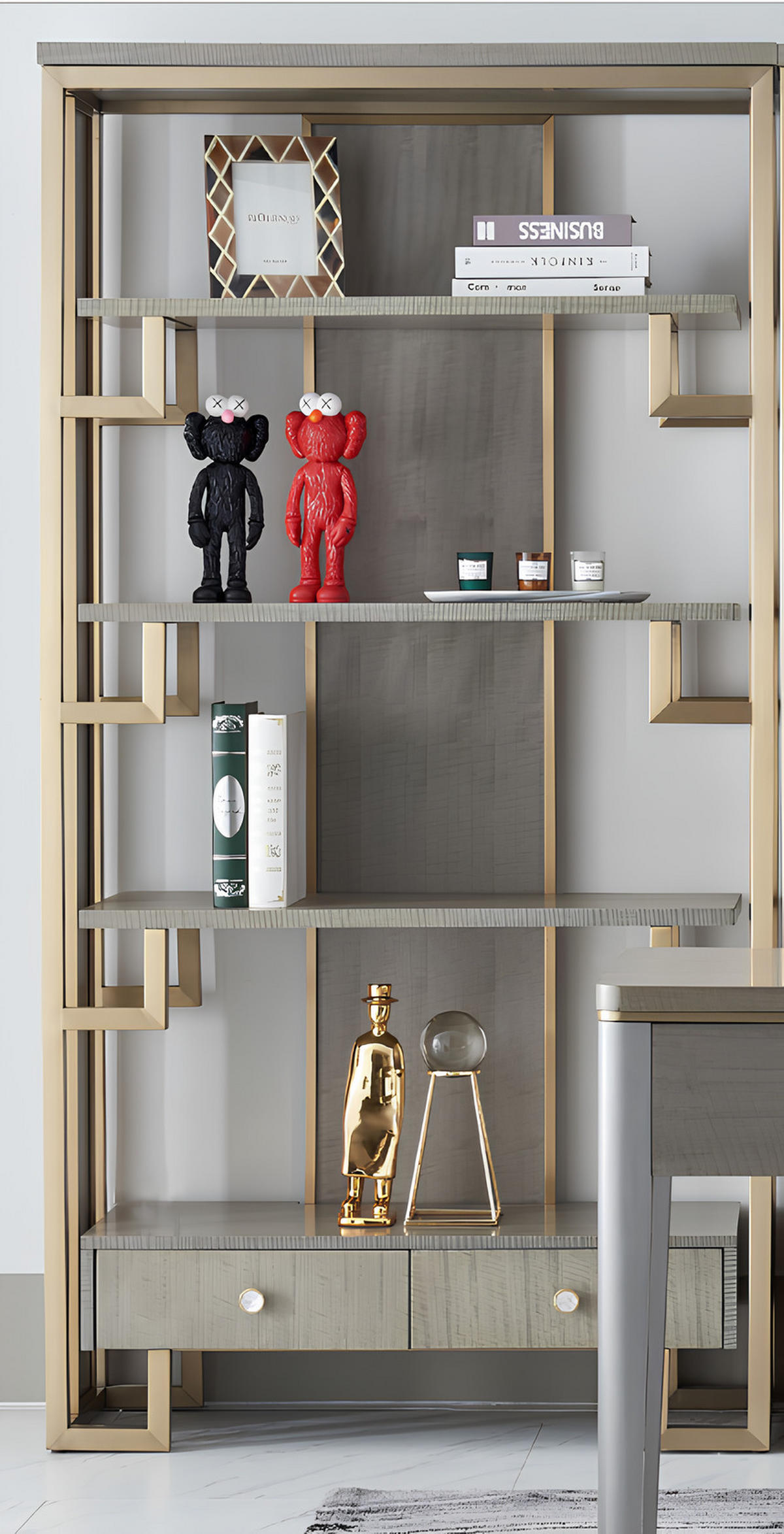 BÜCHERREGAL Edelstahl Regal Bücher Wand Schränke Büro Regale Luxus Schrank Neu - Goldfarben, Metall (1/1/1cm) - JVmoebel