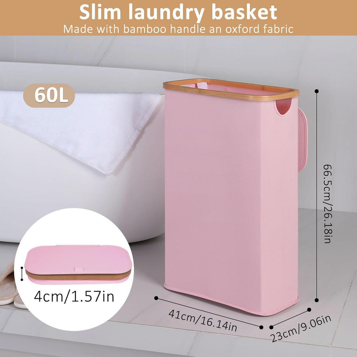 WÄSCHEKORB mit Deckel 60L Rosa - Rosa, Textil (23/66.5/41cm)