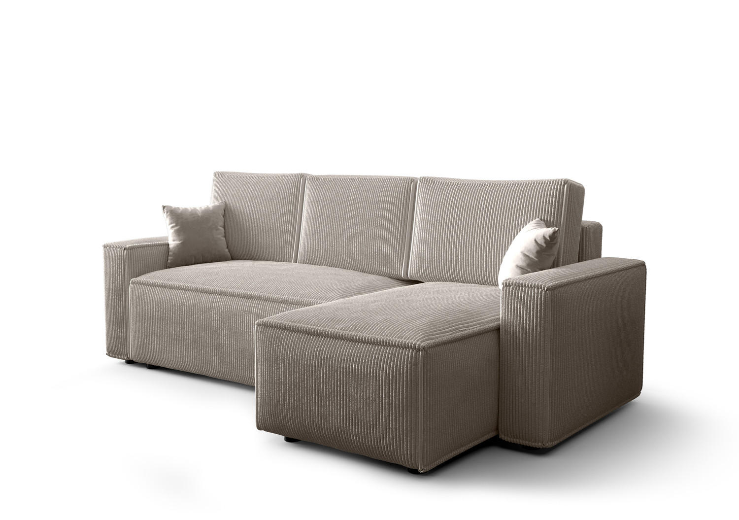 ECKSOFA AMRO CORD Beige mit Schlaffunktion - Beige/Schwarz, Kunststoff/Textil (237/140cm) - Luxkor24
