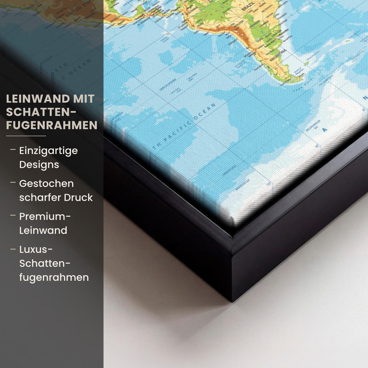 LEINWAND Bilder mit Rahmen - Weltkarte - Statistisch - Blau - Erde - Bildung - 40x30 - Blau, Textil (40/30cm) - MuchoWow