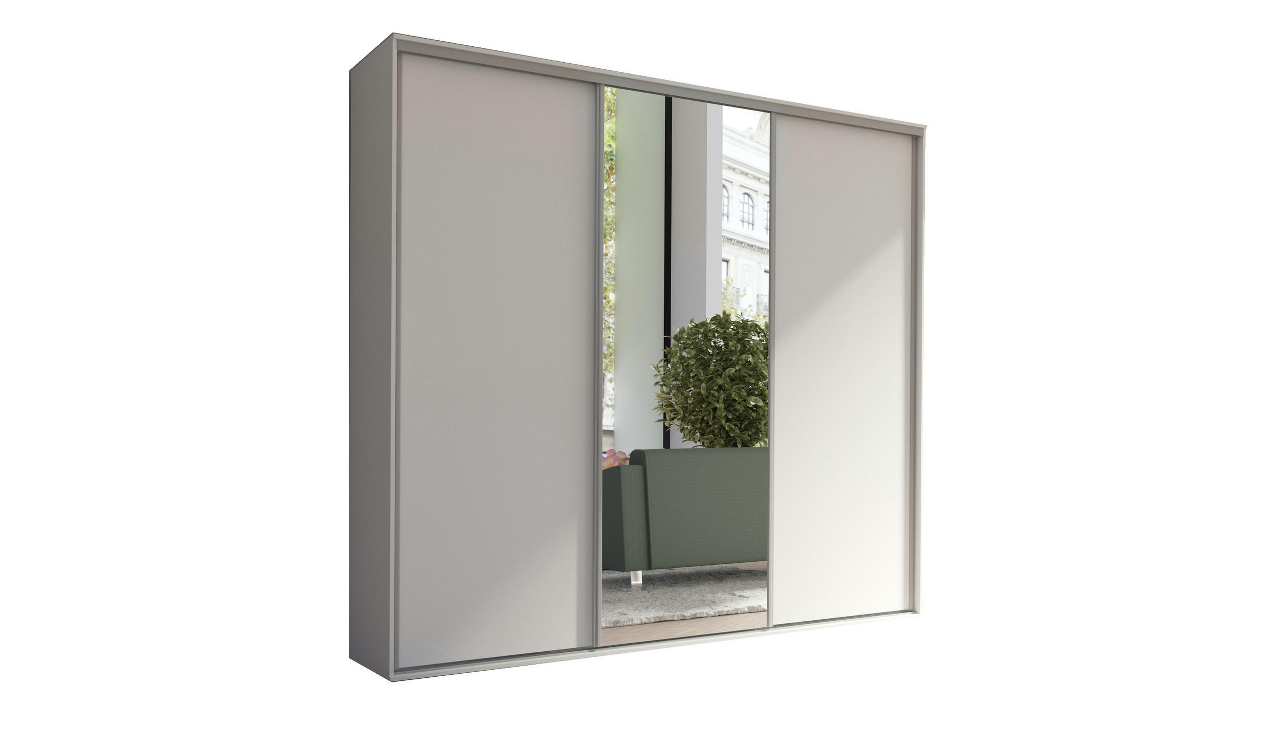 SCHIEBETÜRENSCHRANK - Kleiderschrank BORA 254 mit Spiegel - Weiß - Weiß, Holzwerkstoff (254/244/62cm) - Möblo