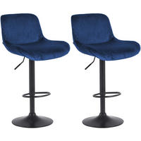 BARHOCKER 2er Set Samt Blau - Blau/Schwarz, Textil/Metall (50/85/50cm) - CLP