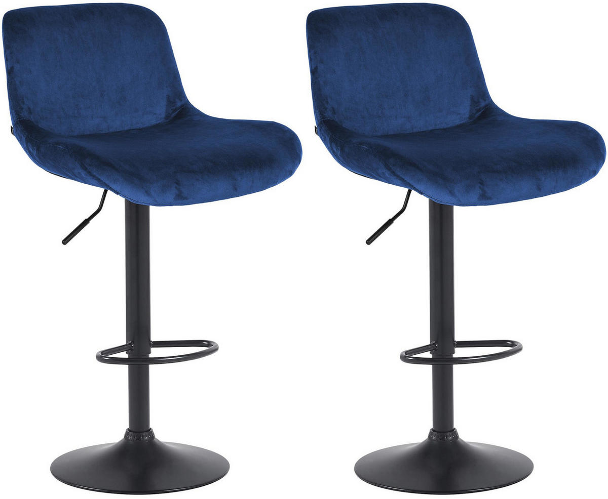 BARHOCKER 2er Set Samt Blau - Blau/Schwarz, Textil/Metall (50/85/50cm) - CLP