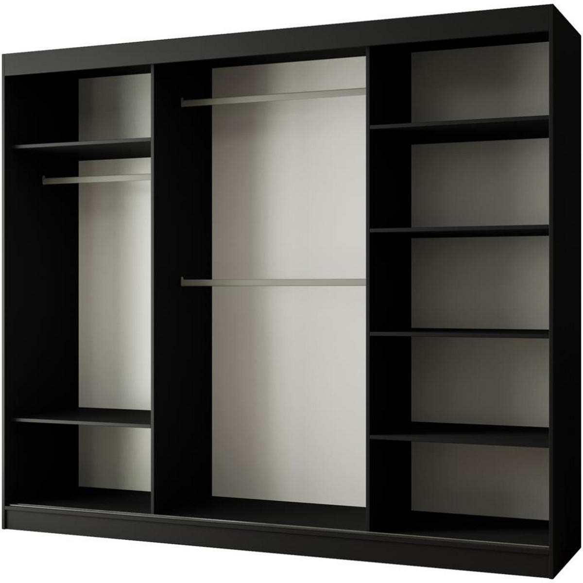 SCHWEBETÜRENSCHRANK Paco 250/215/61 3-türig schwarz mit Spiegel - Schwarz, Holzwerkstoff (250/215/61cm) - Beautysofa