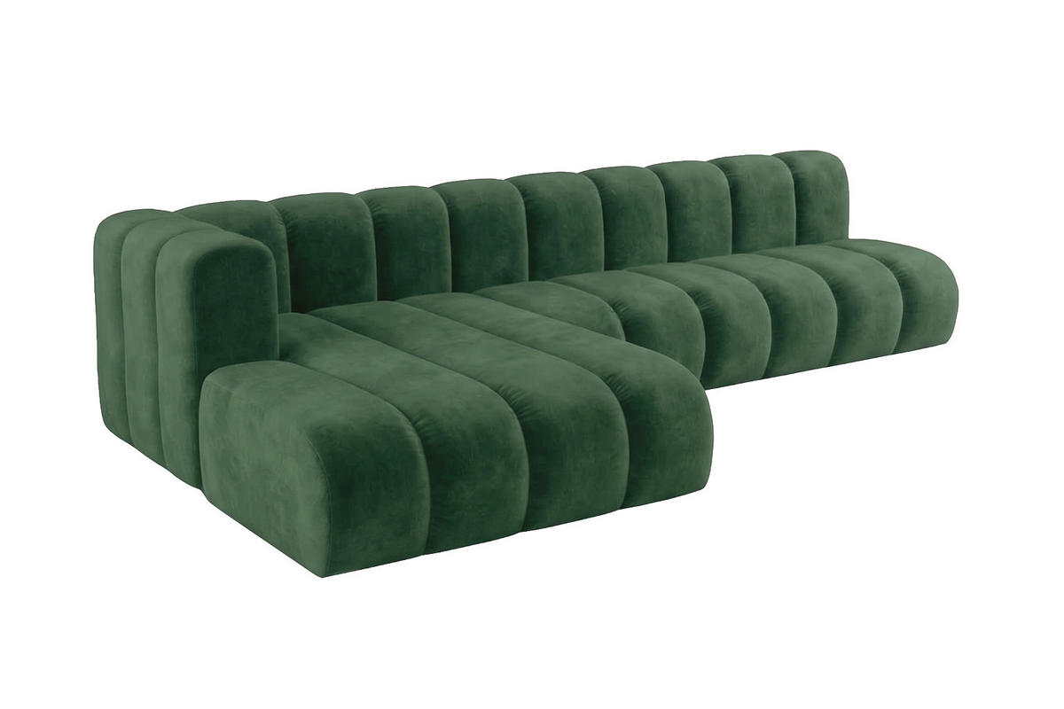 ECKSOFA Modulares In L-Form, Velvet-Stoff Riviera, Grün, Links, GRAND 295 cm - Grün, Holz (295/179cm) - Kaiser Möbel