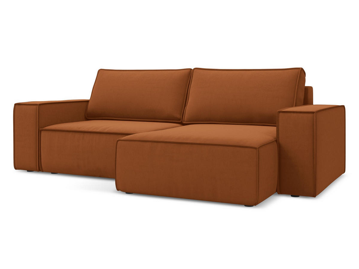 ECKSOFA mit Schlaffunktion Samt Stoff Orange - Terra cotta/Schwarz, Kunststoff/Textil (257/148cm) - Makamii