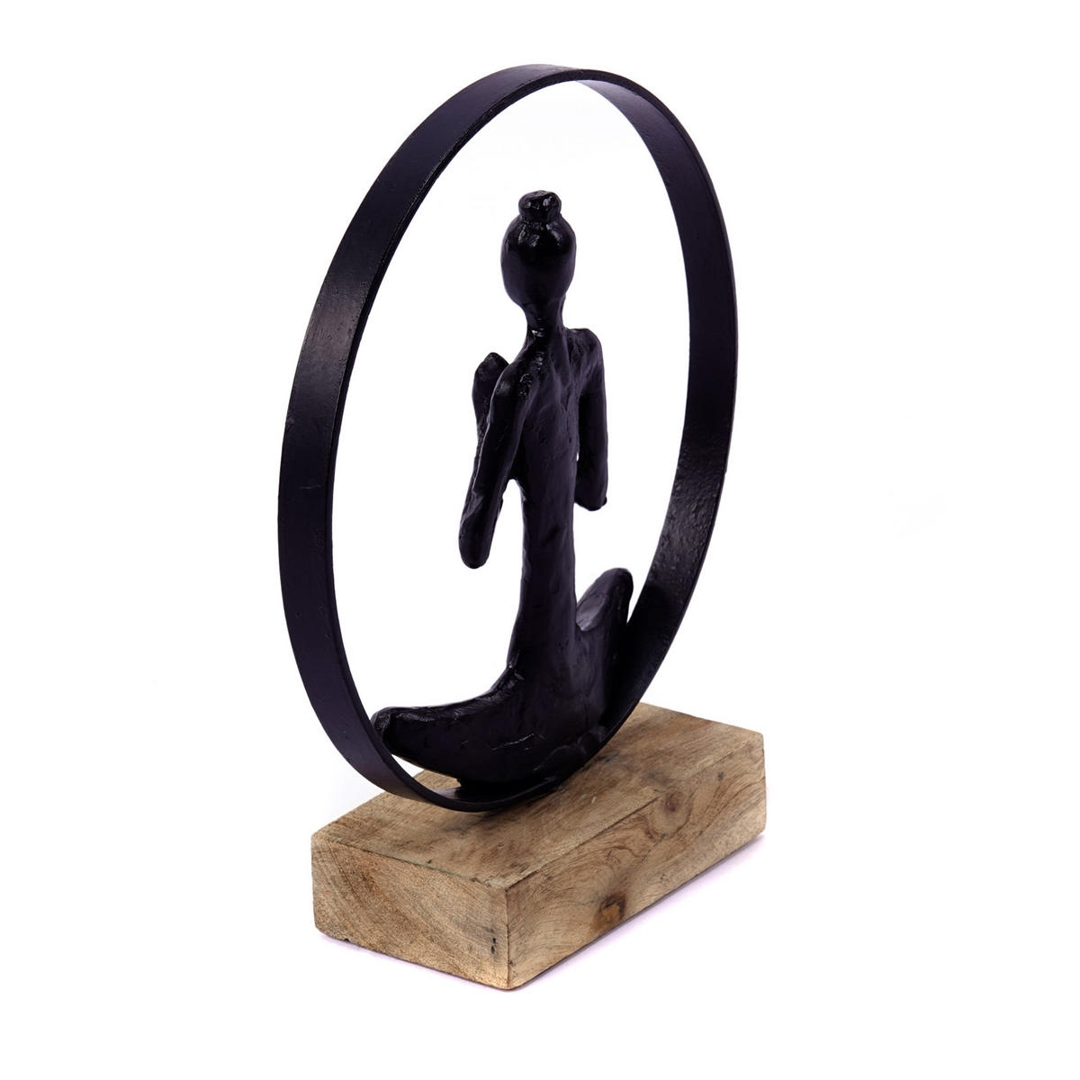 SKULPTUR Namaste Mangoholz-Sockel schwarz-natur - Schwarz, Holz (25/28/8cm) - CREEDWOOD