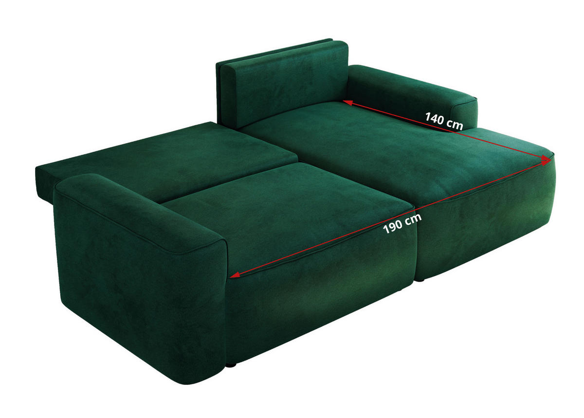 ECKSOFA BELLUNO L Dunkelgrün Velvet - Links - Dunkelgrün/Schwarz, Textil (144/233cm) - MKS